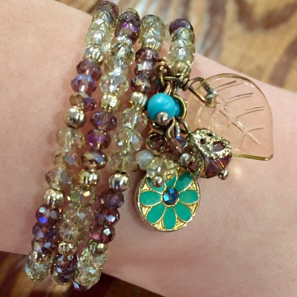New Sweet Romance Dreamcatcher Honey & Amethyst Spiral Charm Bracelet - Picture 2 of 4